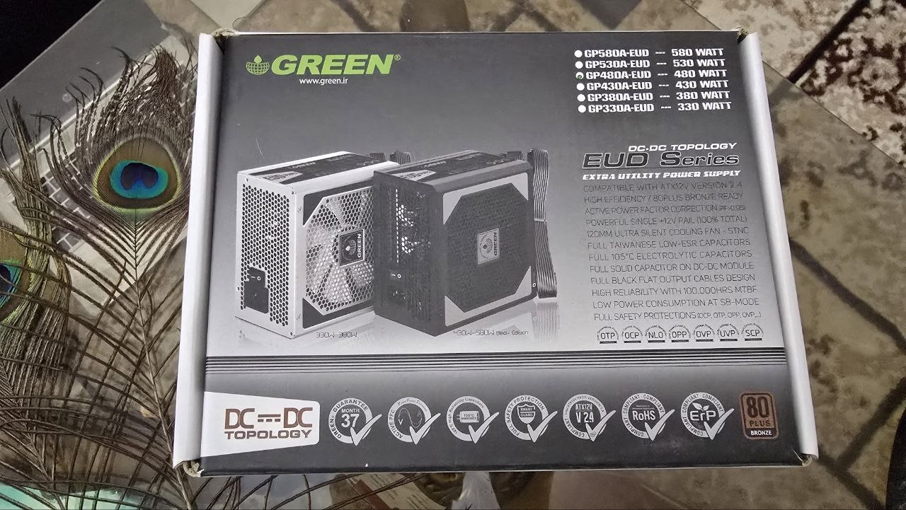 Green 480w eud 80+bronze 8 pin pci پاور
